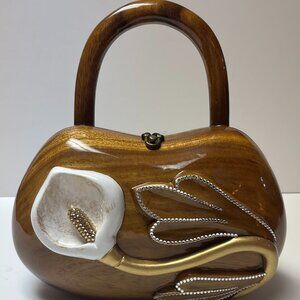 Timmy Woods Beverly Hills Collection Wood Purse with Peace Lily